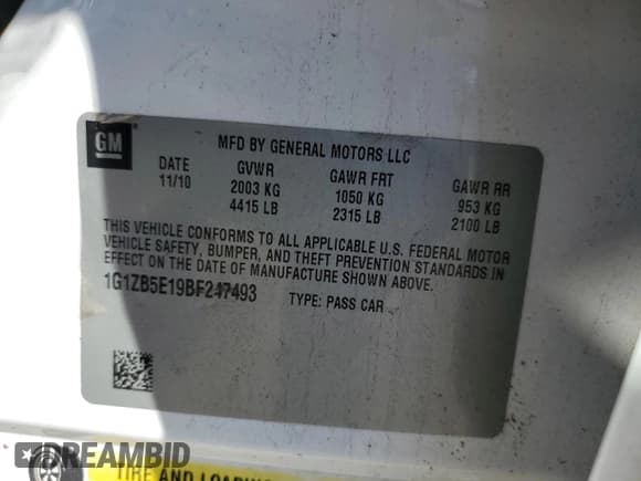 ✅ 2011 Chevrolet Malibu 1LS • VIN: 1G1ZB5E19BF247493 • Lot: 69725884. Listed on Copart with 155,574 mi. Free auction sales archive from the USA and detailed vehicle history report at DreamBid. Image 12.