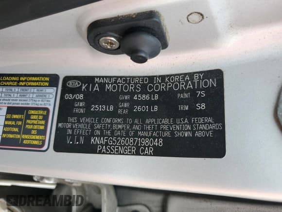 ✅ 2008 Kia Rondo LX • VIN: KNAFG526087198048 • Lot: 83922785. Wystawiony na Copart z przebiegiem 127 559 mil. Bezpłatny archiwum sprzedaży aukcyjnych z USA i szczegółowy raport historii pojazdu na DreamBid. Zdjęcie 13.