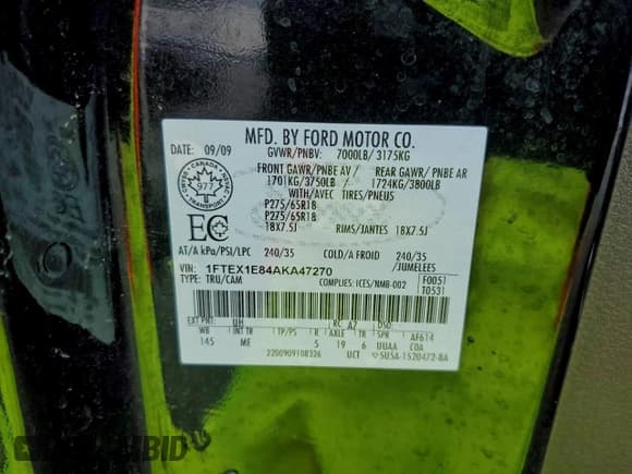 ✅ 2010 Ford F-150 XL • VIN: 1FTEX1E84AKA47270 • Лот: 94746505. Опубликован ранее на Copart с пробегом 163 752 миль. Бесплатный доступ к архиву аукционных продаж из США и подробный отчёт об истории автомобиля на DreamBid. Изображение 13.