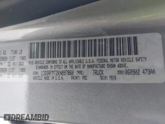 ✅ 2019 Ram 1500 Big Horn • VIN: 1C6SRFMT2KN897860 • Lot: 43447840. Wystawiony na IAAI z przebiegiem 76 064 mil. Bezpłatny archiwum sprzedaży aukcyjnych z USA i szczegółowy raport historii pojazdu na DreamBid. Zdjęcie 9.