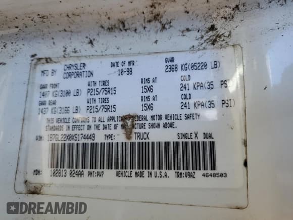 ✅ 1999 Dodge Dakota SLT • VIN: 1B7GL22X0XS174449 • Lot: 49894855. Wystawiony na Copart z przebiegiem 74 729 mil. Bezpłatny archiwum sprzedaży aukcyjnych z USA i szczegółowy raport historii pojazdu na DreamBid. Zdjęcie 12.
