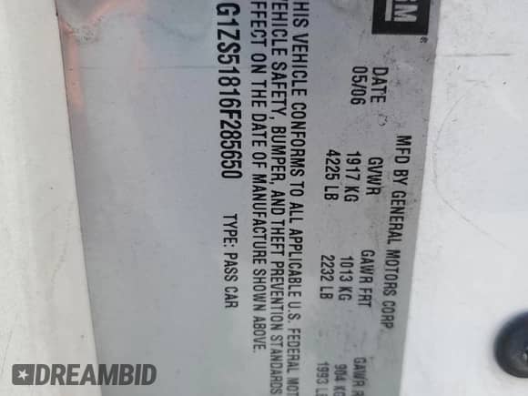 2006 Chevrolet Malibu 1FL with VIN 1G1ZS51816F285650, listed as a Copart auction lot 55360335 with 137,023 mi miles and Clean title. Bid and sale history available at DreamBid. Image 12.