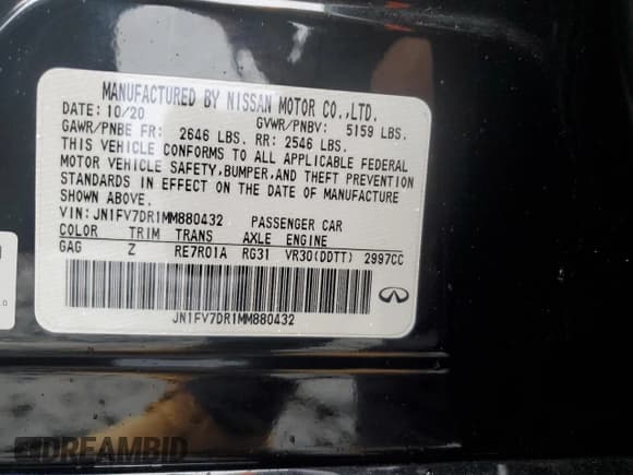 ✅ 2021 Infiniti Q50 Red Sport 400 • VIN: JN1FV7DR1MM880432 • Lot: 86249365. Listed on Copart with 36,452 mi. Free auction sales archive from the USA and detailed vehicle history report at DreamBid. Image 13.