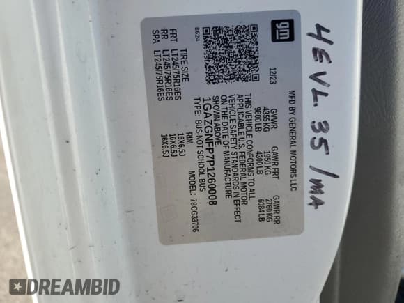 ✅ 2023 Chevrolet Express Passenger LS • VIN: 1GAZGNFP7P1260008 • Lot: 86867665. Listed on Copart with 24,477 mi. Free auction sales archive from the USA and detailed vehicle history report at DreamBid. Image 13.