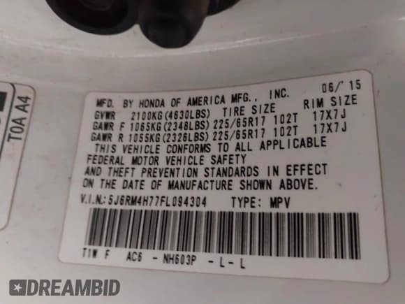 ✅ 2015 Honda CR-V EX-L • VIN: 5J6RM4H77FL094304 • Лот: 43795833. Опубликован ранее на IAAI с пробегом 260 078 миль. Бесплатный доступ к архиву аукционных продаж из США и подробный отчёт об истории автомобиля на DreamBid. Изображение 9.