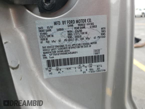 ✅ 2008 Ford F-250 XL • VIN: 1FTSX21R58EA52851 • Lot: 60237335. Listed on Copart with Not provided. Free auction sales archive from the USA and detailed vehicle history report at DreamBid. Image 13.