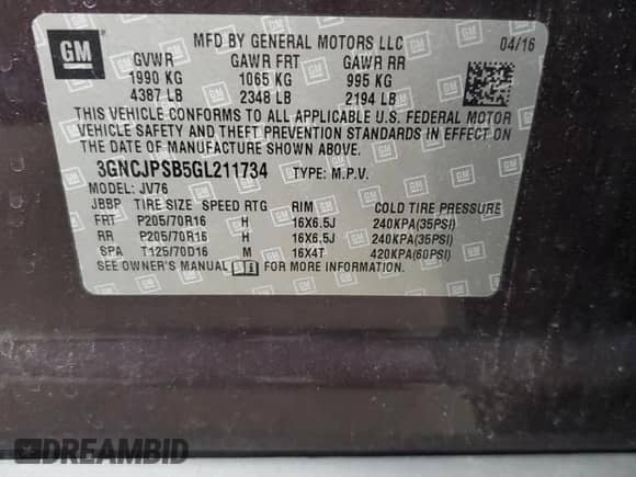 2016 Chevrolet Trax LT с VIN 3GNCJPSB5GL211734, выставлен на аукционе Copart как лот 84603895 с пробегом 106 990 миль миль и Списание • Salvage title. История ставок и продаж доступна на DreamBid. Изображение 13.