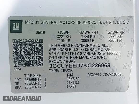 ✅ 2019 Chevrolet Silverado 1500 RST • VIN: 3GCUYEED7KG236968 • Lot: 42543171. Wystawiony na IAAI z przebiegiem 91 245 mil. Bezpłatny archiwum sprzedaży aukcyjnych z USA i szczegółowy raport historii pojazdu na DreamBid. Zdjęcie 9.