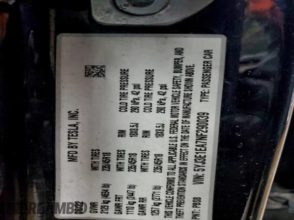 ✅ 2022 Tesla Model 3 • VIN: 5YJ3E1EA7NF290039 • Лот: 94549835. Опубликован ранее на Copart с пробегом 164 711 миль. Бесплатный доступ к архиву аукционных продаж из США и подробный отчёт об истории автомобиля на DreamBid. Изображение 12.