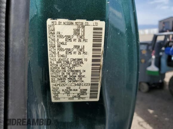 ✅ 2001 Nissan Frontier SVE • VIN: 1N6MD26Y11C340169 • Lot: 52944435. Listed on Copart with 149,227 mi. Free auction sales archive from the USA and detailed vehicle history report at DreamBid. Image 13.