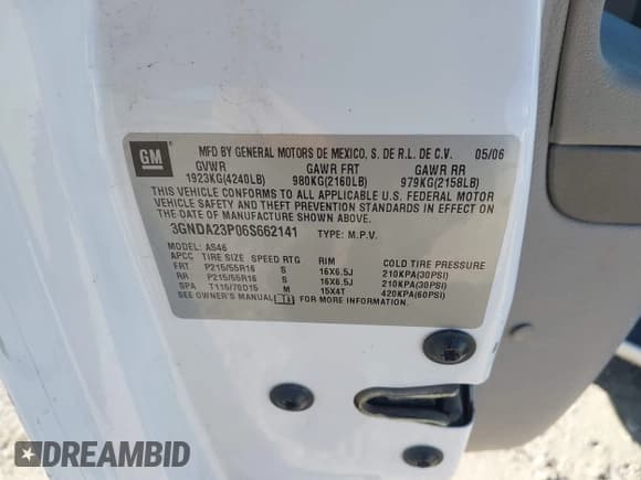 ✅ 2006 Chevrolet HHR LT • VIN: 3GNDA23P06S662141 • Lot: 41430885. Listed on IAAI with 216,190 mi. Free auction sales archive from the USA and detailed vehicle history report at DreamBid. Image 9.