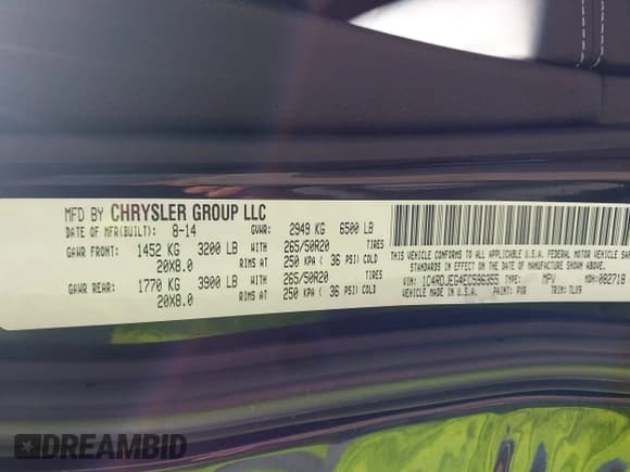 ✅ 2014 Dodge Durango Citadel • VIN: 1C4RDJEG4EC596355 • Lot: 43255935. Listed on IAAI with 156,922 mi. Free auction sales archive from the USA and detailed vehicle history report at DreamBid. Image 9.