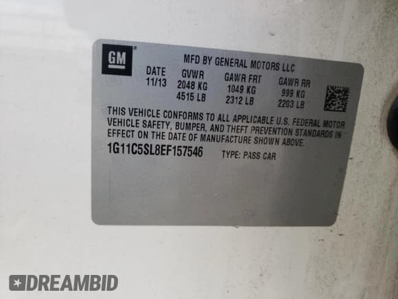 ✅ 2014 Chevrolet Malibu LT • VIN: 1G11C5SL8EF157546 • Lot: 81854705. Listed on Copart with 138,146 mi. Free auction sales archive from the USA and detailed vehicle history report at DreamBid. Image 12.