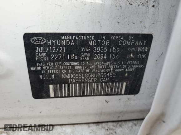 ✅ 2022 Hyundai Ioniq Blue • VIN: KMHC65LC5NU266480 • Lot: 85095404. Wystawiony na Copart z przebiegiem 56 183 mil. Bezpłatny archiwum sprzedaży aukcyjnych z USA i szczegółowy raport historii pojazdu na DreamBid. Zdjęcie 13.