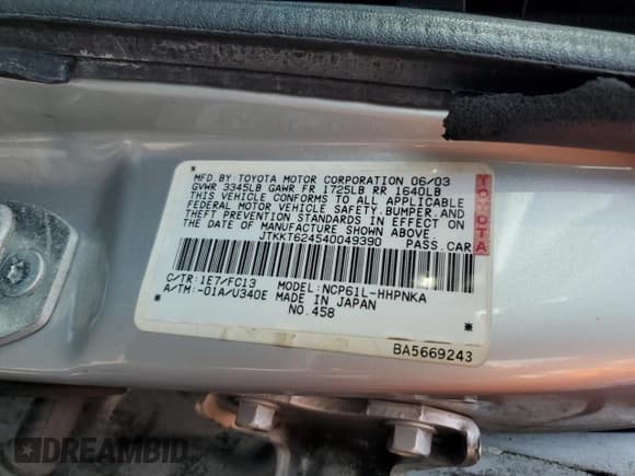 ✅ 2004 Scion xA • VIN: JTKKT624540049390 • Lot: 67634835. Wystawiony na Copart z przebiegiem 179 627 mil. Bezpłatny archiwum sprzedaży aukcyjnych z USA i szczegółowy raport historii pojazdu na DreamBid. Zdjęcie 12.