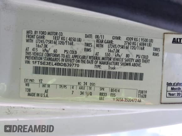 ✅ 2011 Ford Econoline Cargo Commercial • VIN: 1FTSE3EL4BDB39770 • Lot: 42539014. Listed on IAAI with 199,289 mi. Free auction sales archive from the USA and detailed vehicle history report at DreamBid. Image 9.