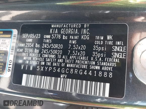 ✅ 2024 Kia Telluride SX • VIN: 5XYP54GC8RG441888 • Lot: 42046489. Listed on IAAI with Not provided. Free auction sales archive from the USA and detailed vehicle history report at DreamBid. Image 9.