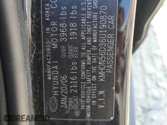 2006 Hyundai Elantra GLS с VIN KMHDN56D36U190870, выставлен на аукционе Copart как лот 74470304 с пробегом 181 626 миль миль и Списание • Salvage title. История ставок и продаж доступна на DreamBid. Изображение 12.