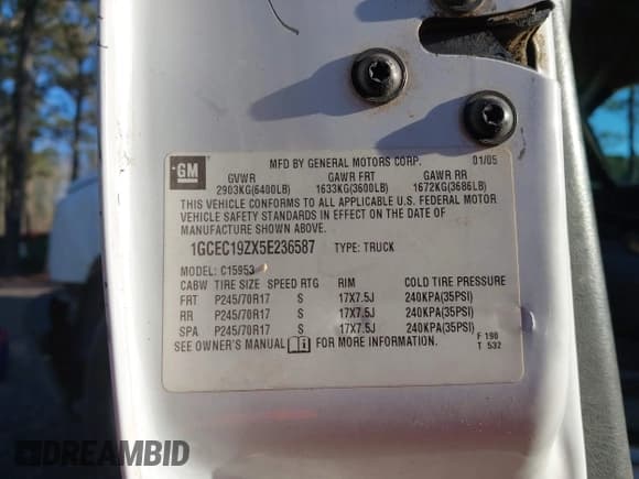 ✅ 2005 Chevrolet Silverado 1500 Work Truck • VIN: 1GCEC19ZX5E236587 • Lot: 43810602. Wystawiony na IAAI z przebiegiem 382 781 mil. Bezpłatny archiwum sprzedaży aukcyjnych z USA i szczegółowy raport historii pojazdu na DreamBid. Zdjęcie 9.