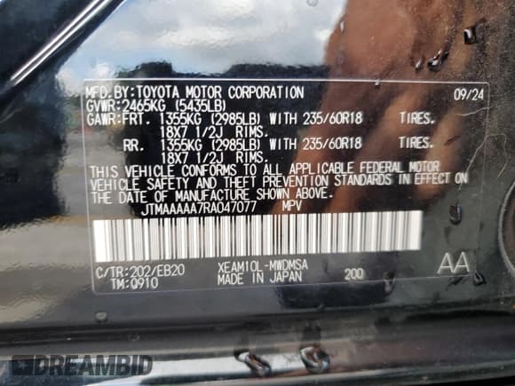 ✅ 2024 Toyota bZ4X XLE • VIN: JTMAAAAA7RA047077 • Lot: 84270505. Wystawiony na Copart z przebiegiem 34 900 mil. Bezpłatny archiwum sprzedaży aukcyjnych z USA i szczegółowy raport historii pojazdu na DreamBid. Zdjęcie 13.