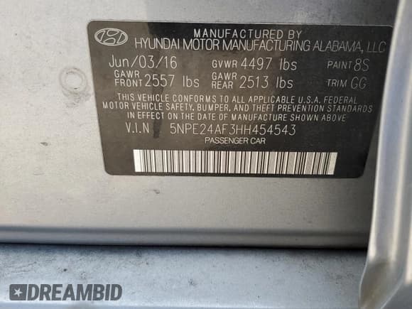 ✅ 2017 Hyundai Sonata 2.4L • VIN: 5NPE24AF3HH454543 • Lot: 80352305. Listed on Copart with 132,592 mi. Free auction sales archive from the USA and detailed vehicle history report at DreamBid. Image 12.