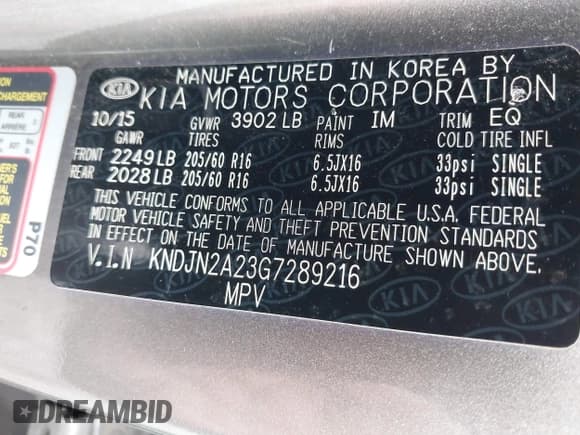 ✅ 2016 Kia Soul • VIN: KNDJN2A23G7289216 • Lot: 43307835. Listed on IAAI with 147,433 mi. Free auction sales archive from the USA and detailed vehicle history report at DreamBid. Image 9.