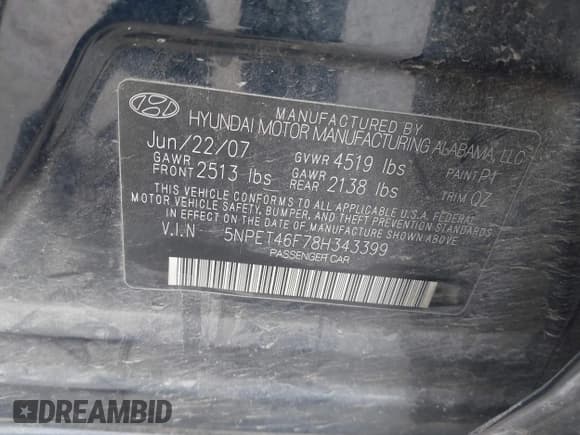 ✅ 2008 Hyundai Sonata GLS • VIN: 5NPET46F78H343399 • Lot: 43557540. Listed on IAAI with 127,130 mi. Free auction sales archive from the USA and detailed vehicle history report at DreamBid. Image 9.