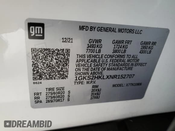 ✅ 2022 GMC Yukon XL AT4 • VIN: 1GKS2HKLXNR152707 • Лот: 58619945. Опубликован ранее на Copart с пробегом 45 234 миль. Бесплатный доступ к архиву аукционных продаж из США и подробный отчёт об истории автомобиля на DreamBid. Изображение 13.