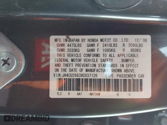 ✅ 2009 Acura TSX • VIN: JH4CU26639C037126 • Lot: 43618459. Listed on IAAI with 220,022 mi. Free auction sales archive from the USA and detailed vehicle history report at DreamBid. Image 9.