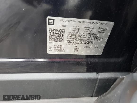 ✅ 2020 Chevrolet Equinox LT • VIN: 2GNAXJEV5L6203382 • Лот: 81845525. Опубликован ранее на Copart с пробегом 84 087 миль. Бесплатный доступ к архиву аукционных продаж из США и подробный отчёт об истории автомобиля на DreamBid. Изображение 13.