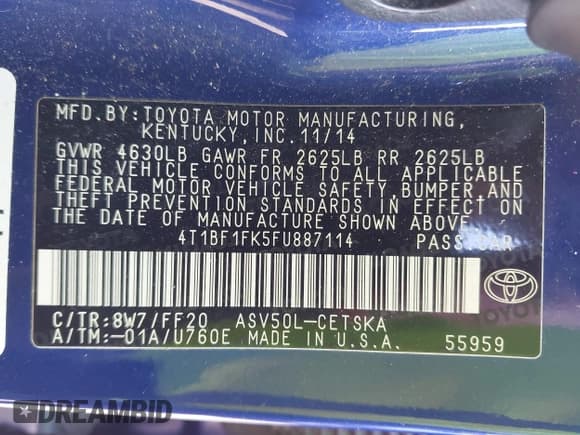 ✅ 2015 Toyota Camry SE • VIN: 4T1BF1FK5FU887114 • Lot: 43677302. Listed on IAAI with 113,367 mi. Free auction sales archive from the USA and detailed vehicle history report at DreamBid. Image 9.