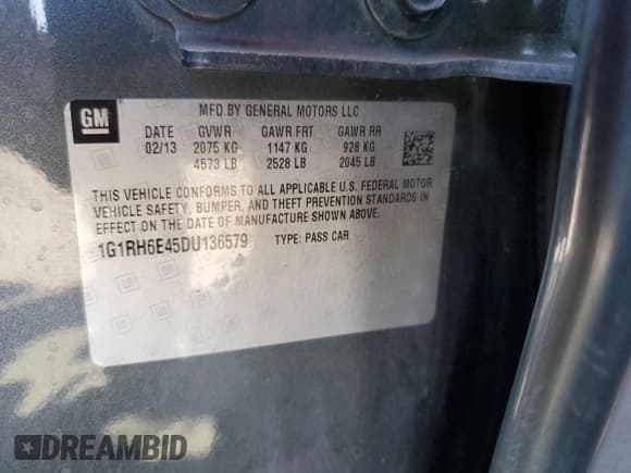 ✅ 2013 Chevrolet Volt • VIN: 1G1RH6E45DU136579 • Lot: 76603764. Wystawiony na Copart z przebiegiem 175 573 mil. Bezpłatny archiwum sprzedaży aukcyjnych z USA i szczegółowy raport historii pojazdu na DreamBid. Zdjęcie 12.