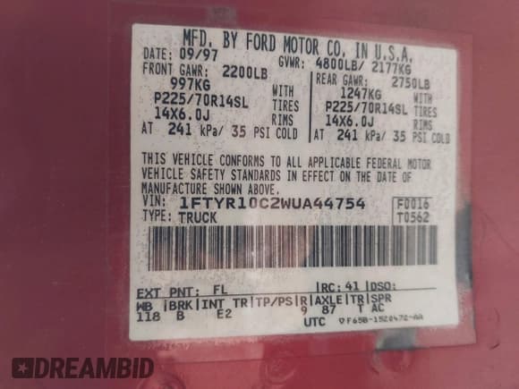 ✅ 1998 Ford Ranger XL • VIN: 1FTYR10C2WUA44754 • Lot: 42625218. Listed on IAAI with 157,820 mi. Free auction sales archive from the USA and detailed vehicle history report at DreamBid. Image 9.