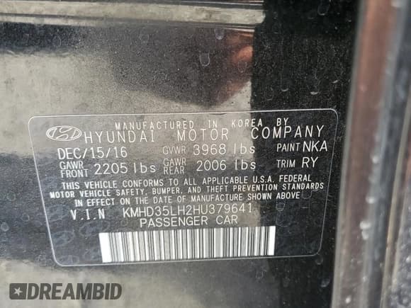 ✅ 2017 Hyundai Elantra • VIN: KMHD35LH2HU379641 • Lot: 70226085. Listed on Copart with 195,720 mi. Free auction sales archive from the USA and detailed vehicle history report at DreamBid. Image 14.