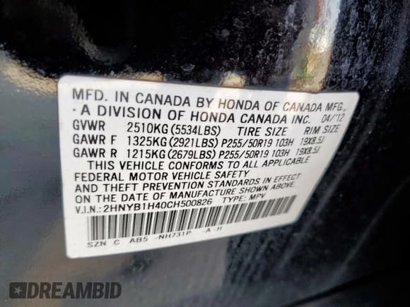 ✅ 2012 Acura ZDX Technology • VIN: 2HNYB1H40CH500826 • Лот: 81312615. Опубликован ранее на Copart с пробегом 151 476 миль. Бесплатный доступ к архиву аукционных продаж из США и подробный отчёт об истории автомобиля на DreamBid. Изображение 13.