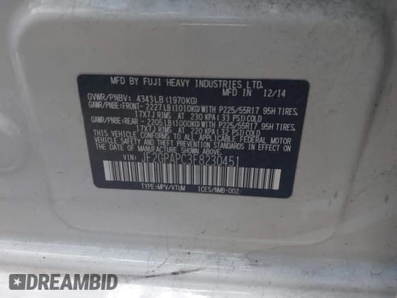 ✅ 2015 Subaru Crosstrek Limited • VIN: JF2GPAPC3F8230451 • Лот: 42826904. Опубликован ранее на IAAI с пробегом 153 507 миль. Бесплатный доступ к архиву аукционных продаж из США и подробный отчёт об истории автомобиля на DreamBid. Изображение 9.