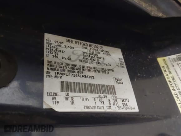 ✅ 2005 Ford Expedition Eddie Bauer • VIN: 1FMPU17545LA86182 • Lot: 42594119. Wystawiony na IAAI z przebiegiem 143 924 mil. Bezpłatny archiwum sprzedaży aukcyjnych z USA i szczegółowy raport historii pojazdu na DreamBid. Zdjęcie 9.