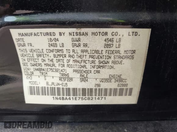 ✅ 2005 Nissan Maxima SL • VIN: 1N4BA41E75C821471 • Lot: 42290290. Wystawiony na IAAI z przebiegiem 152 264 mil. Bezpłatny archiwum sprzedaży aukcyjnych z USA i szczegółowy raport historii pojazdu na DreamBid. Zdjęcie 9.