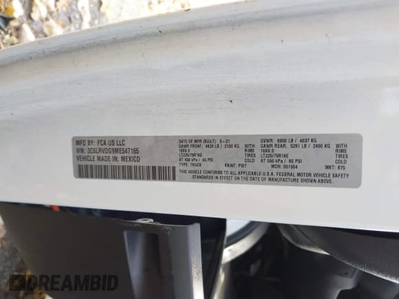 ✅ 2021 Ram ProMaster Cargo • VIN: 3C6LRVDG9ME547165 • Lot: 43605239. Listed on IAAI with 80,941 mi. Free auction sales archive from the USA and detailed vehicle history report at DreamBid. Image 9.