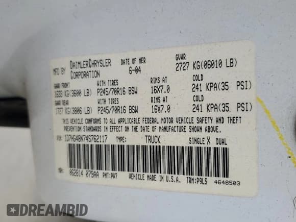 ✅ 2004 Dodge Dakota SLT • VIN: 1D7HG48N74S762117 • Lot: 85271725. Listed on Copart with Not provided. Free auction sales archive from the USA and detailed vehicle history report at DreamBid. Image 12.