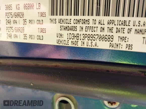 ✅ 2009 Dodge 1500 TRX • VIN: 1D3HB13P89S700689 • Lot: 41863623. Wystawiony na IAAI z przebiegiem 288 099 mil. Bezpłatny archiwum sprzedaży aukcyjnych z USA i szczegółowy raport historii pojazdu na DreamBid. Zdjęcie 9.