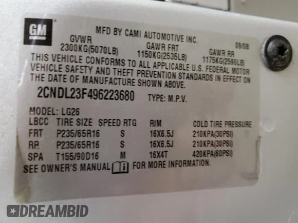 ✅ 2009 Chevrolet Equinox LS • VIN: 2CNDL23F496223680 • Лот: 86810254. Опубликован ранее на Copart с пробегом 162 384 миль. Бесплатный доступ к архиву аукционных продаж из США и подробный отчёт об истории автомобиля на DreamBid. Изображение 13.