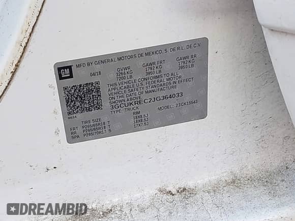 2018 Chevrolet Silverado 1500 LT с VIN 3GCUKREC2JG364033, выставлен на аукционе IAAI как лот 43484667 с пробегом 121 868 миль миль и . История ставок и продаж доступна на DreamBid. Изображение 9.