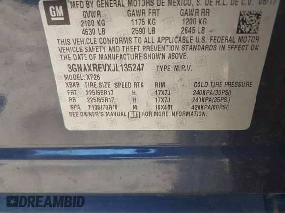 2018 Chevrolet Equinox LS с VIN 3GNAXREVXJL135247, выставлен на аукционе IAAI как лот 43497687 с пробегом 120 923 миль миль и . История ставок и продаж доступна на DreamBid. Изображение 9.