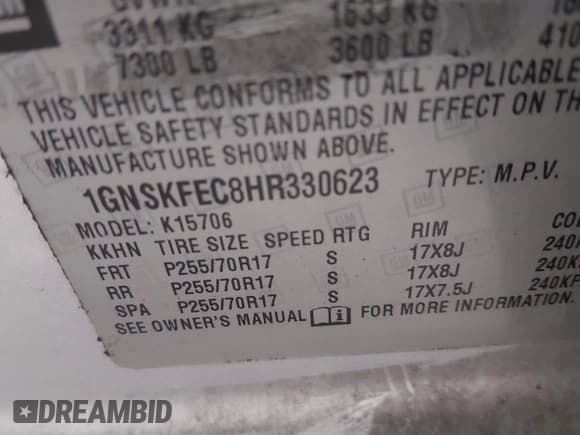 ✅ 2017 Chevrolet Tahoe Commercial • VIN: 1GNSKFEC8HR330623 • Lot: 43778685. Listed on IAAI with 114,363 mi. Free auction sales archive from the USA and detailed vehicle history report at DreamBid. Image 9.