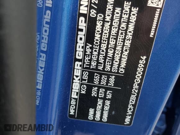 ✅ 2023 Fisker Ocean One • VIN: VCF1ZBU21PG005954 • Лот: 71794455. Опубликован ранее на Copart с пробегом Не указан. Бесплатный доступ к архиву аукционных продаж из США и подробный отчёт об истории автомобиля на DreamBid. Изображение 13.