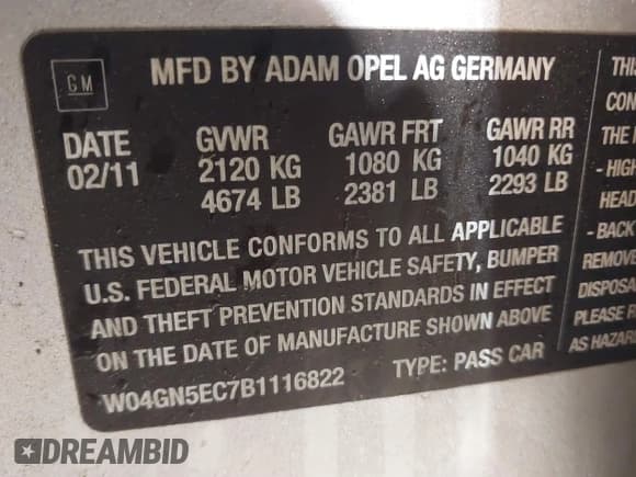 ✅ 2011 Buick Regal CXL RL1 • VIN: W04GN5EC7B1116822 • Lot: 41712550. Listed on IAAI with 222,585 mi. Free auction sales archive from the USA and detailed vehicle history report at DreamBid. Image 9.