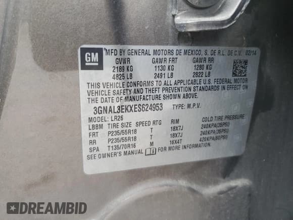 ✅ 2014 Chevrolet Captiva Sport LT • VIN: 3GNAL3EKXES624953 • Lot: 84183614. Wystawiony na Copart z przebiegiem 98 697 mil. Bezpłatny archiwum sprzedaży aukcyjnych z USA i szczegółowy raport historii pojazdu na DreamBid. Zdjęcie 16.