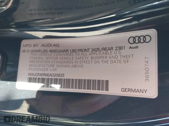 ✅ 2014 Audi A5 Premium • VIN: WAUCFAFR6EA020825 • Lot: 43674470. Listed on IAAI with 103,270 mi. Free auction sales archive from the USA and detailed vehicle history report at DreamBid. Image 9.