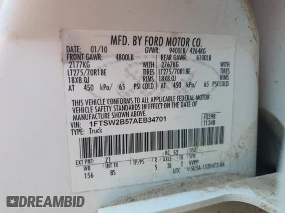 ✅ 2010 Ford F-250 XL • VIN: 1FTSW2B57AEB34701 • Лот: 66987985. Опубликован ранее на Copart с пробегом 166 041 миль. Бесплатный доступ к архиву аукционных продаж из США и подробный отчёт об истории автомобиля на DreamBid. Изображение 12.